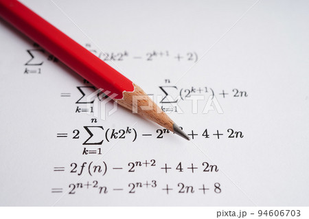 Math number with pencil on answer sheet test choice for learning Mathematic, education math concept. 94606703