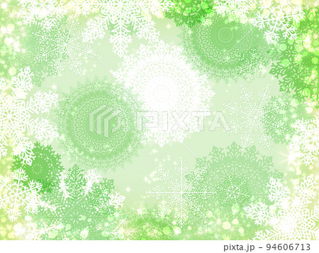 雪の結晶とレースドイリー　キラキラ　冬　黄緑 94606713