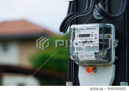 Bangkok, Thailand - May 15, 2022 Electric measuring power meter for energy cost at home and office. Bangkok, Thailand - May 15, 2022 Electric measuring power meter for energy cost at home and office. 94606880