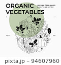 Design template with fresh organic vegetables. Organic market poster. 94607960
