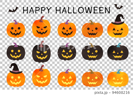 一套五顏六色和可愛的萬聖節傑克-O-燈籠 94608216