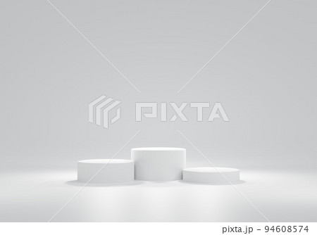 Three white circular podium arranged next to each other on white background. for product advertisement or product presentation. display stand.Ranking competition. 3D rendering Three white circular podium arranged next to each other on white background. for product advertisement or product presentation. display stand.Ranking competition. 3D rendering 94608574
