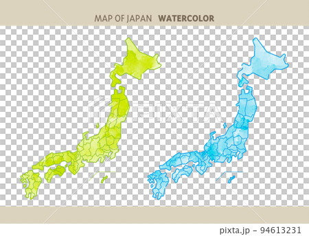 日本地圖與水彩觸感(綠色和藍色) 日本地圖與水彩觸感(綠色和藍色) 94613231