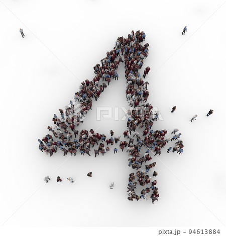 Large group of people seen from above gathered together in the shape of number four. 4. 3d rendering 94613884