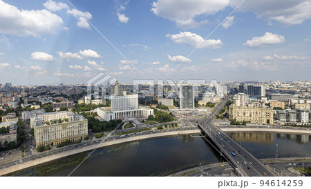 Aerial view of center of Moscow from observation deck located on the 33rd floor of the Radisson Collection Hotel (historical name Hotel Ukraina), Russia Aerial view of center of Moscow from observation deck located on the 33rd floor of the Radisson Collection Hotel (historical name Hotel Ukraina), Russia 94614259