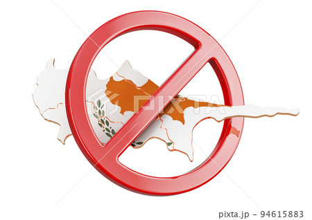 Cypriot map with forbidden sign, 3D rendering 94615883