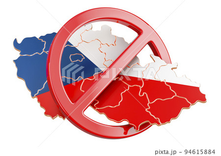 Czech map with forbidden sign, 3D rendering 94615884