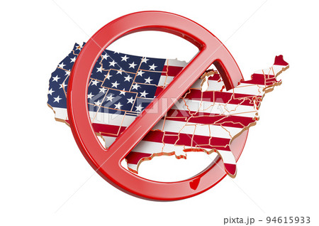 The United States map with forbidden sign, 3D rendering 94615933