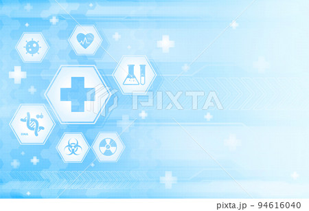 Blue and white futuristic background with medicine symbols Blue and white futuristic background with medicine symbols 94616040