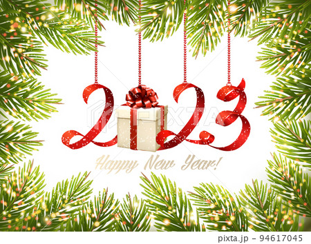 Christmas retro background with tree branches. Vector. 94617045