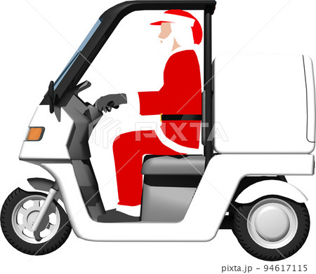サンタクロースが乗った白い三輪車の宅配バイクのイラスト背景透明画像 94617115