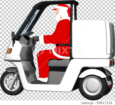 Illustration background transparent image of a white tricycle delivery bike with Santa Claus on it 94617126
