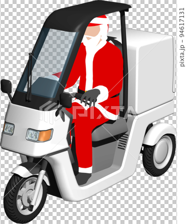 Illustration background transparent image of a white tricycle delivery bike with Santa Claus on it 94617131