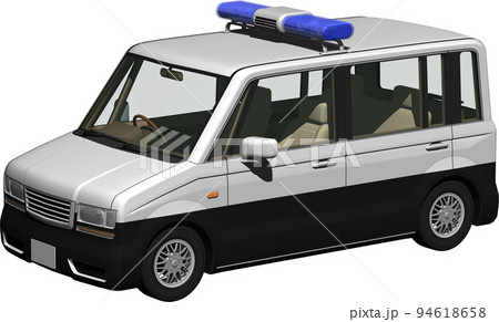青い回転灯の防犯パトカー、青パトの背景透明画像イラスト 94618658