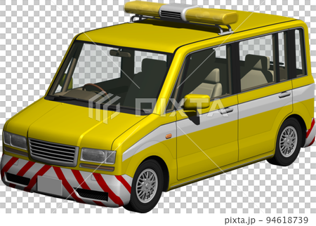 黄色い回転灯の道路パトロールカー。背景透明画像イラスト 黄色い回転灯の道路パトロールカー。背景透明画像イラスト 94618739