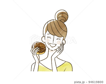 笑顔でドーナツを食べている女性 笑顔でドーナツを食べている女性 94619800