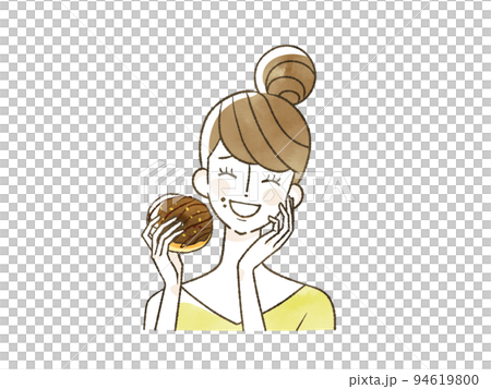 女人微笑著吃甜甜圈 94619800