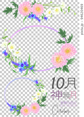 Seasonal Flower Frame Set - October (Chrysanthemum, Rindo, Akimyo Chrysanthemum) 94620469