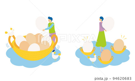 リスクを分散する女性と一つにまとめる男性 94620683