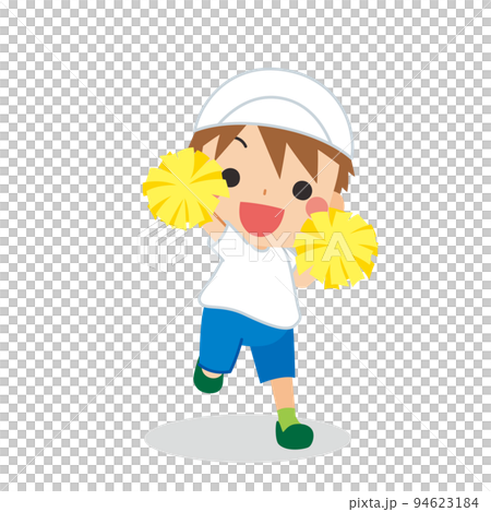 Illustration of a cute boy cheering with a pom-pom in gym clothes White background Full-body Person Sports day Illustration of a cute boy cheering with a pom-pom in gym clothes White background Full-body Person Sports day 94623184