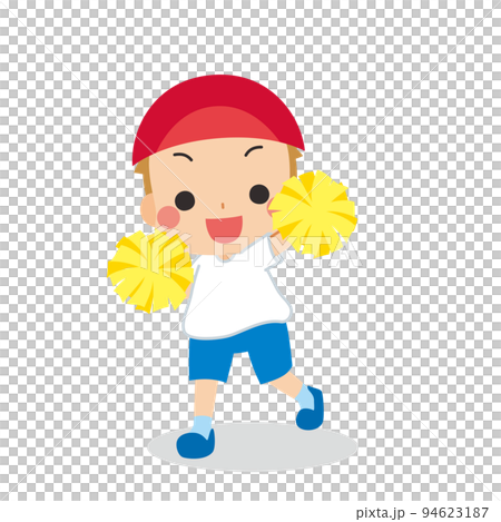 Illustration of a cute boy cheering with a pom-pom in gym clothes White background Full-body Person Sports day 94623187