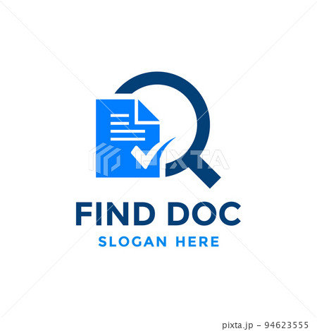 Review search logo design template. Magnifying glass icon with document paper sheet combination. Concept of analysing, correcting, evaluating, surveying, etc. 94623555