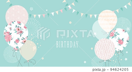 Birthday poster with decorative balloons and flowers Birthday poster with decorative balloons and flowers 94624205