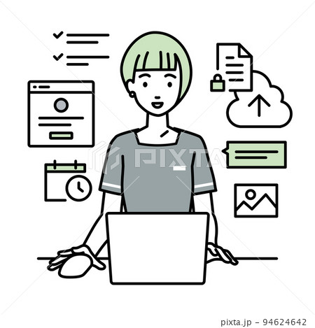 デスクで座ってPCでプロジェクトやタスクの管理の仕事をしているエステ店員・受付・接客係の女性 94624642