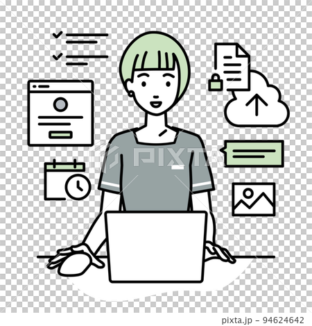 デスクで座ってPCでプロジェクトやタスクの管理の仕事をしているエステ店員・受付・接客係の女性 94624642