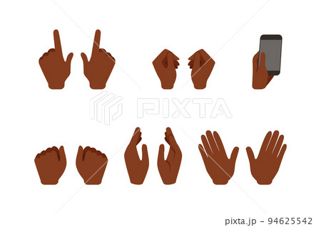Male hands doing different gestures set. Male character body parts, constructor for animation cartoon vector illustration 94625542