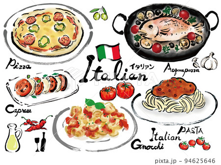 手描きイタリア料理セット 94625646