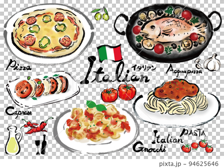 手描きイタリア料理セットのイラスト素材 [94625646] - PIXTA