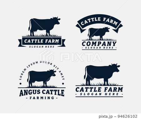 Set of cattle farm logo template design. Vintage black angus badge vector. 94626102