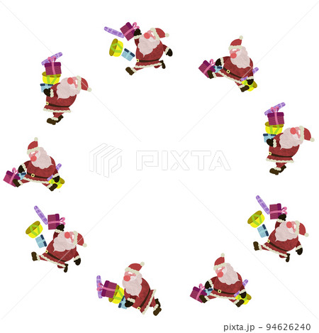 コピースペースのあるサンタの丸いリース型デコレーションイラスト 94626240