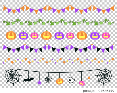 Line set materials such as Halloween pumpkins, ivy and garland 94626359