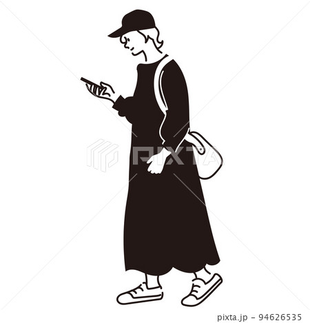 携帯電話を見る女性のベクター線画 携帯電話を見る女性のベクター線画 94626535