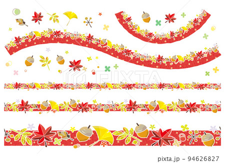 紅葉のラインセット レッドのドット柄 94626827