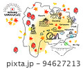 秋の山梨県の観光地のシンプル線画イラストマップ 94627213