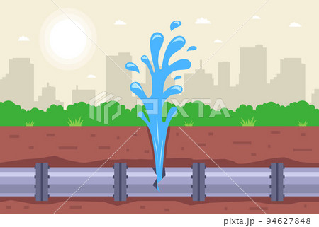 water pipe burst. water seeps out of the ground. 94627848