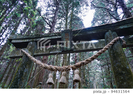 冬の上色見熊野座神社　幻想的な鳥居接写 94631564