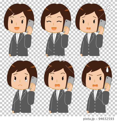 Facial expression set 1 of a woman in a suit making a call 94632593