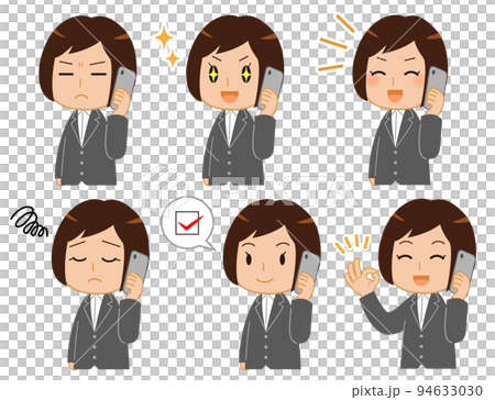 Facial expression set 2 of a woman in a suit making a call Facial expression set 2 of a woman in a suit making a call 94633030
