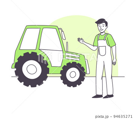Man Farmer Character in Overall Near Tractor Machine Doing Agricultural Work Vector Illustration 94635271
