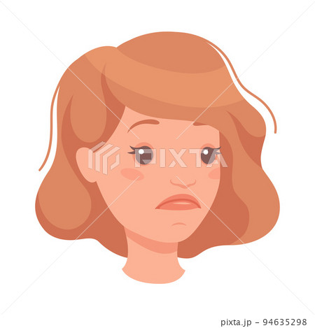 Woman Head with Short Brown Hair Showing Sad Face Expression and Emotion of Unhappiness Half-turned Vector Illustration Woman Head with Short Brown Hair Showing Sad Face Expression and Emotion of Unhappiness Half-turned Vector Illustration 94635298