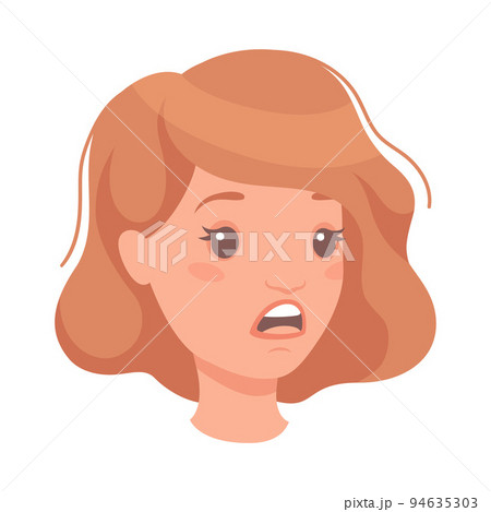 Scared Woman Head with Short Hair Showing Face Expression and Emotion of Fear Half-turned Vector Illustration Scared Woman Head with Short Hair Showing Face Expression and Emotion of Fear Half-turned Vector Illustration 94635303