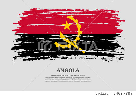 Angola flag with brush stroke effect and information text poster, vector 94637885