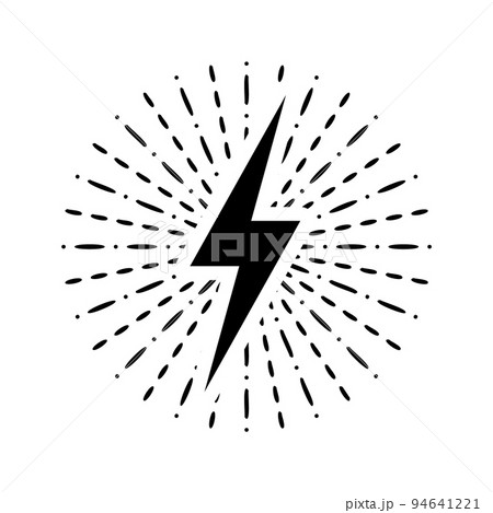 Vintage lightning bolt and sun rays isolated on white background. Lightnings with sunburst effect. Thunderbolt, electric shock sign. Vector illustration 94641221