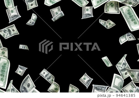 Money stack. Hundred dollars of America. Falling money isolated, us bill black background. Money stack. Hundred dollars of America. Falling money isolated, us bill black background. 94641385