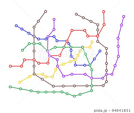 Metro map template. Subway plan with many colored way lines. Infographic diagram of public rapid transport network scheme isolated on white background 94641831