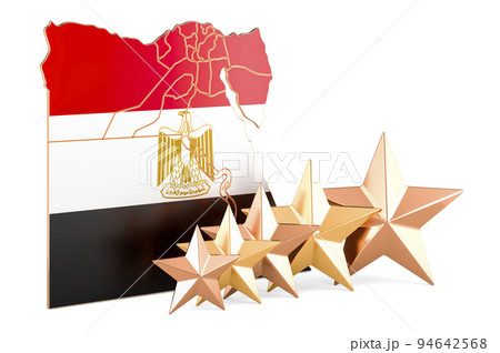 Egyptian map with five stars. Rating, quality, service in Egypt. 3D rendering 94642568